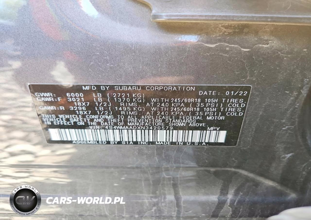 2022 Subaru Ascent VIN:4S4WMAADXN3420579 - 12
