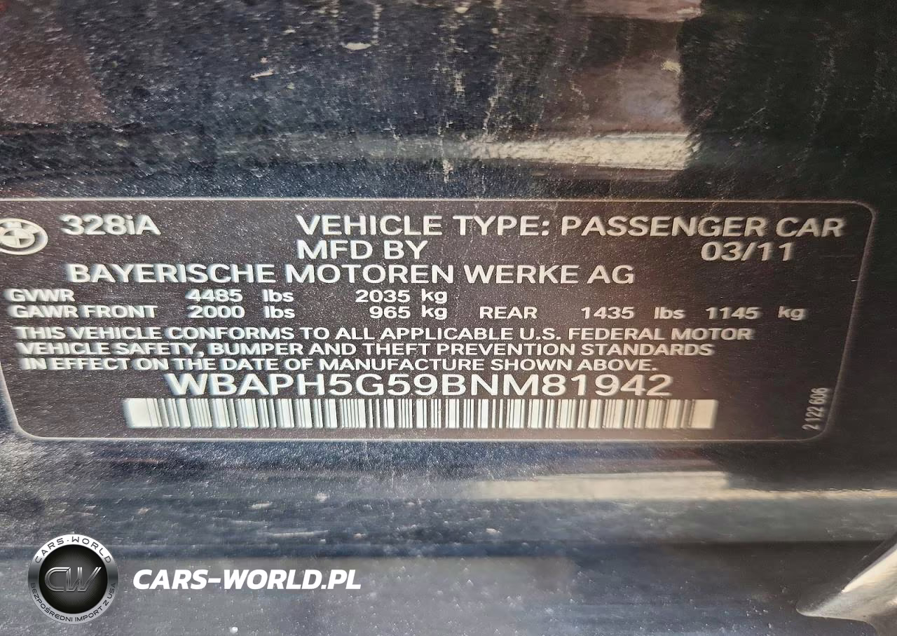 2011 BMW 328 I Sulev VIN:WBAPH5G59BNM81942 - 12