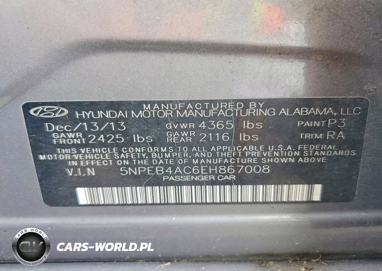 2014 Hyundai Sonata Gls VIN:5NPEB4AC6EH867008 - 12