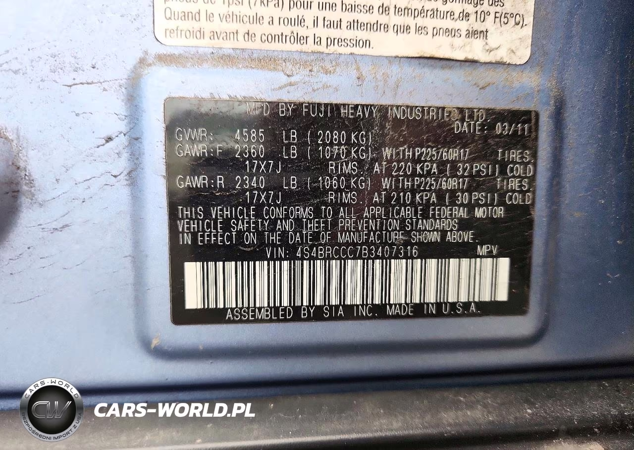 2011 Subaru Outback 2.5I Premium VIN:4S4BRCCC7B3407316 - 14