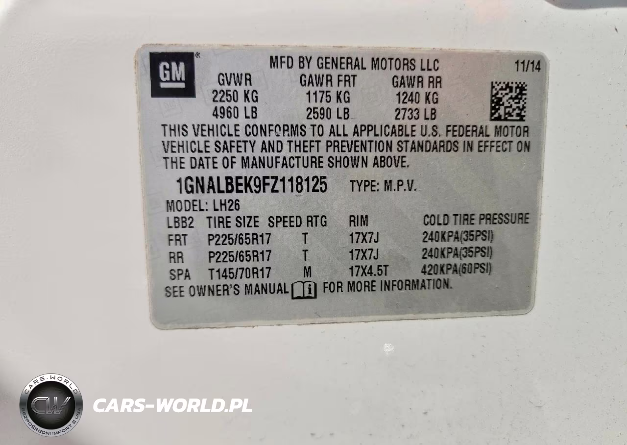 2015 Chevrolet Equinox Lt VIN:1GNALBEK9FZ118125 - 14