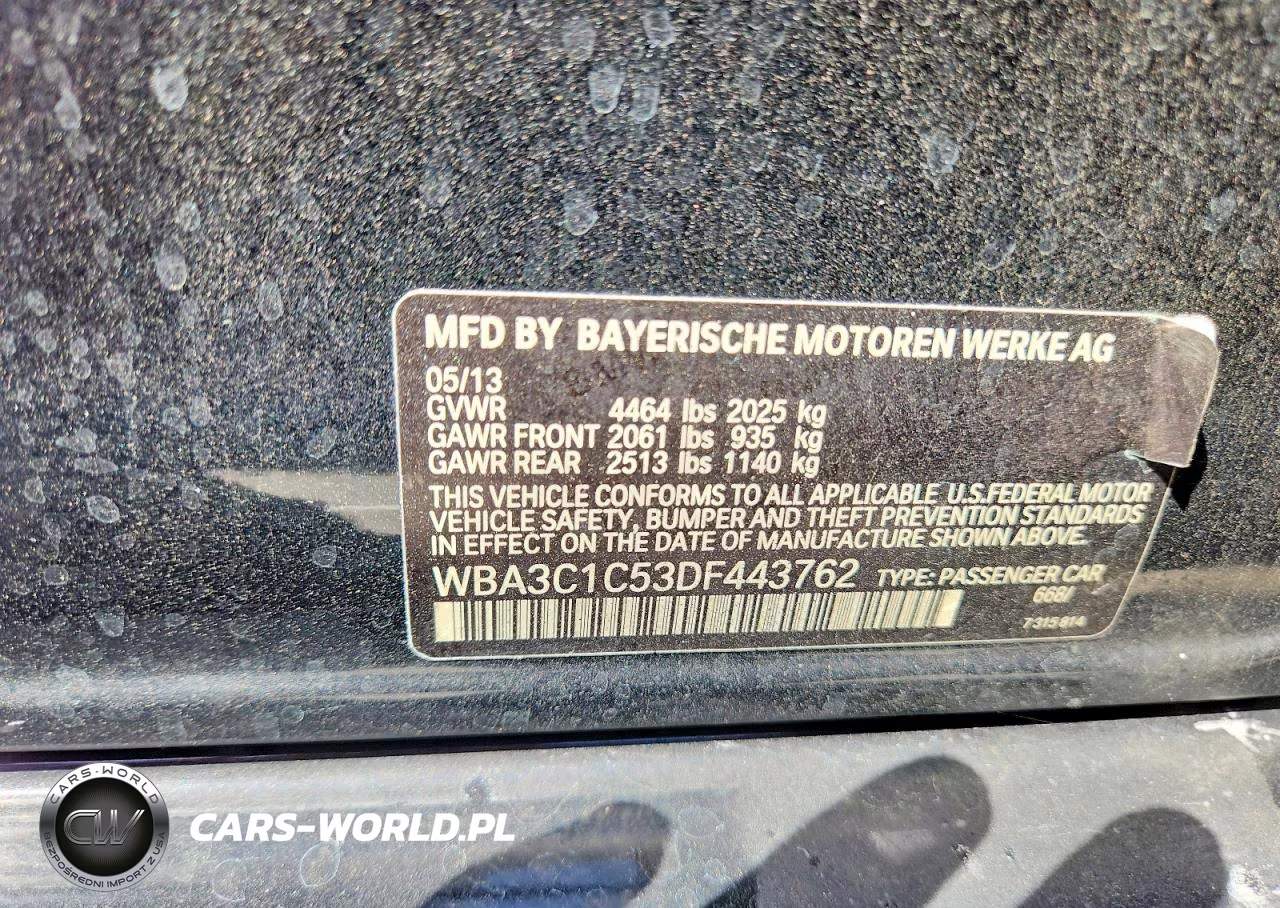 2013 BMW 328 I Sulev VIN:WBA3C1C53DF443762 - 12