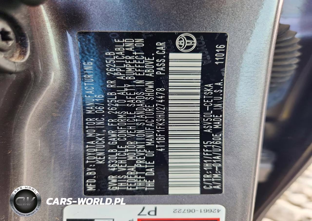 2017 Toyota Camry Se VIN:4T1BF1FK9HU274478 - 12