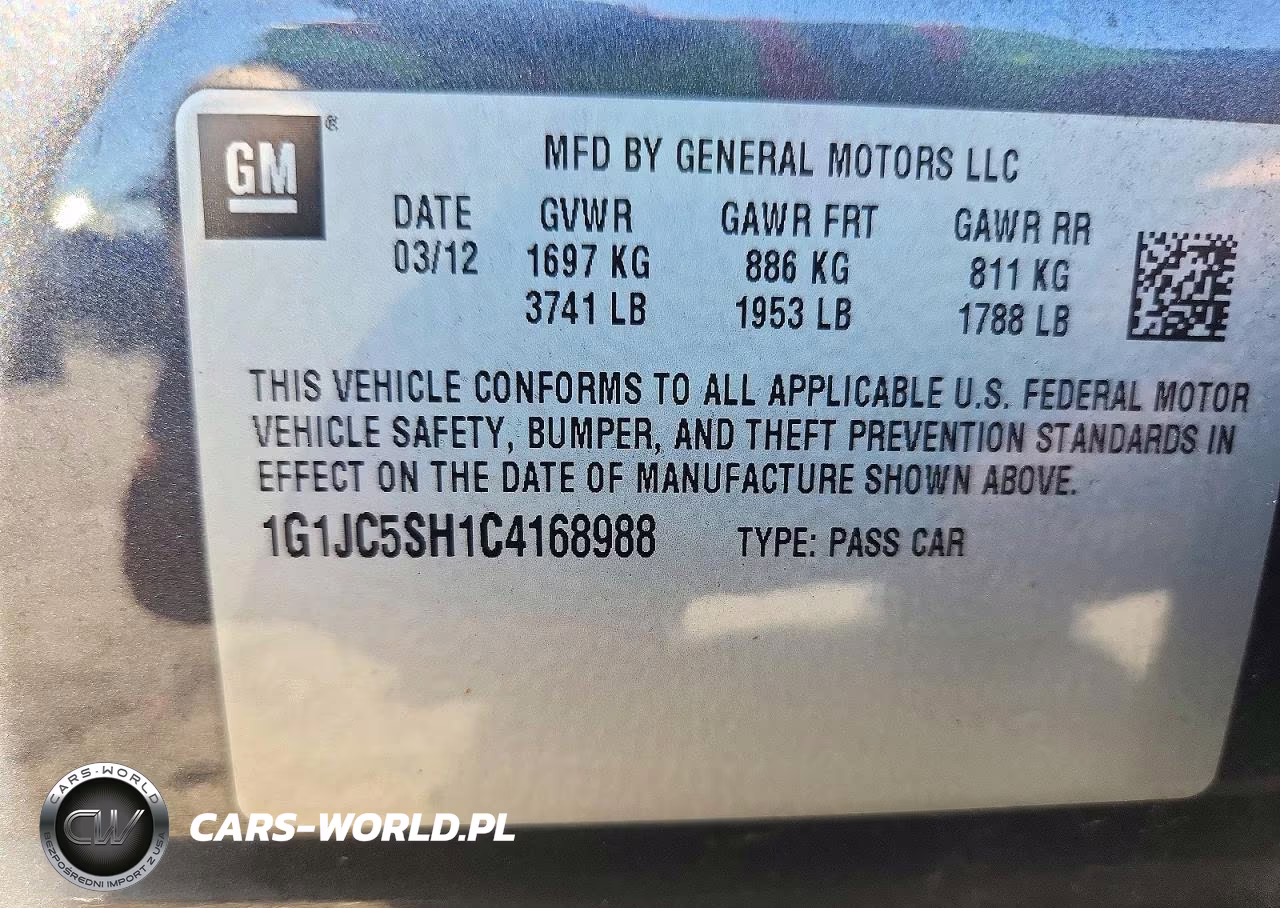 2012 Chevrolet Sonic Lt VIN:1G1JC5SH1C4168988 - 12
