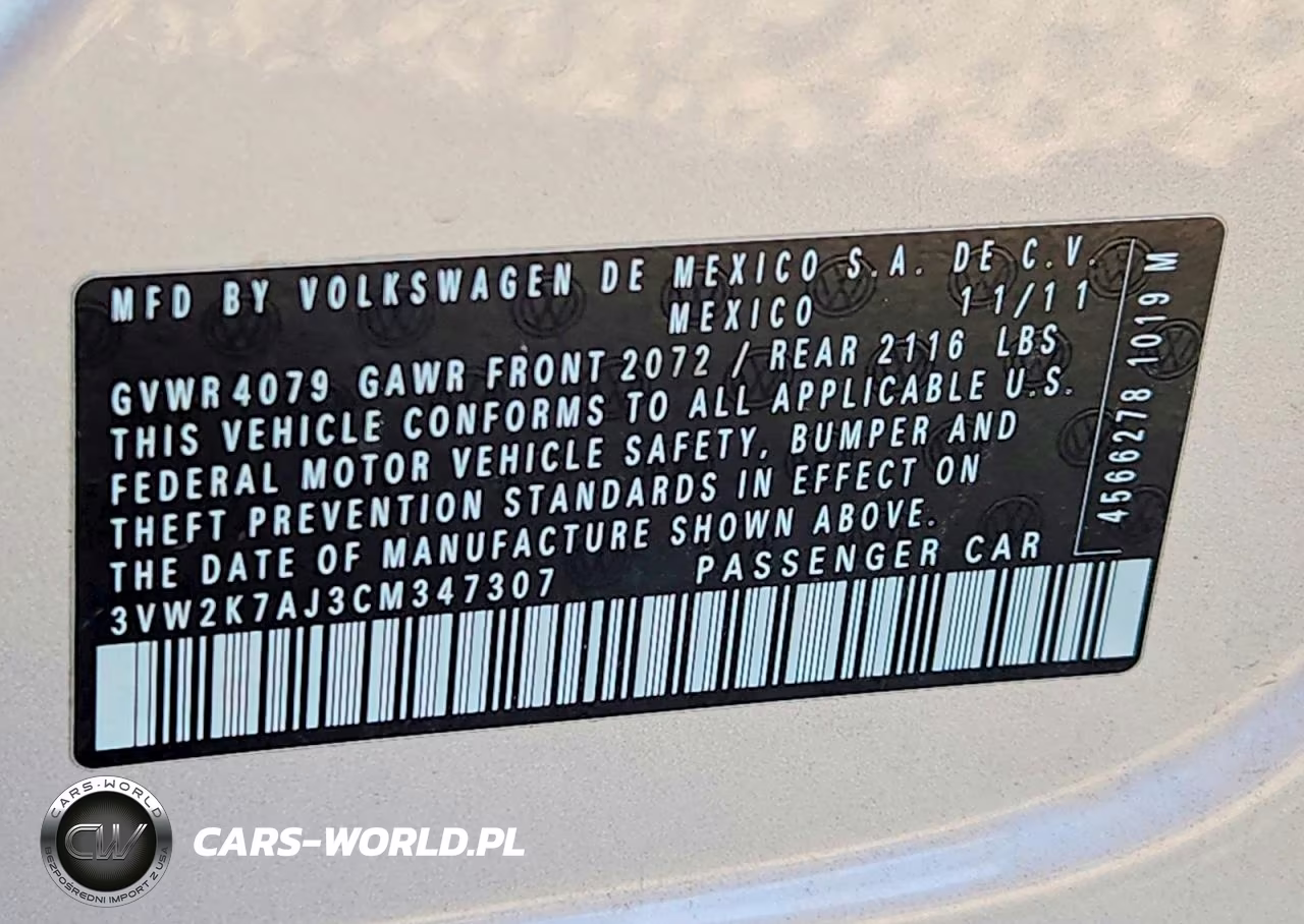 2012 Volkswagen Jetta Base VIN:3VW2K7AJ3CM347307 - 12