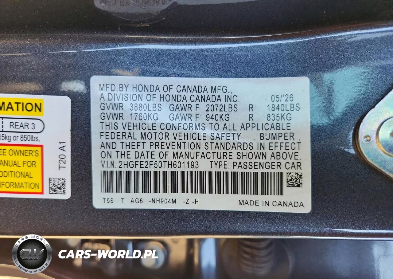 2026 Honda Civic Sport VIN:2HGFE2F50TH601193 - 12