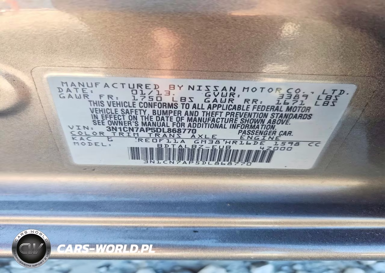 2013 Nissan Versa 1.6 S VIN:3N1CN7AP5DL868770 - 12