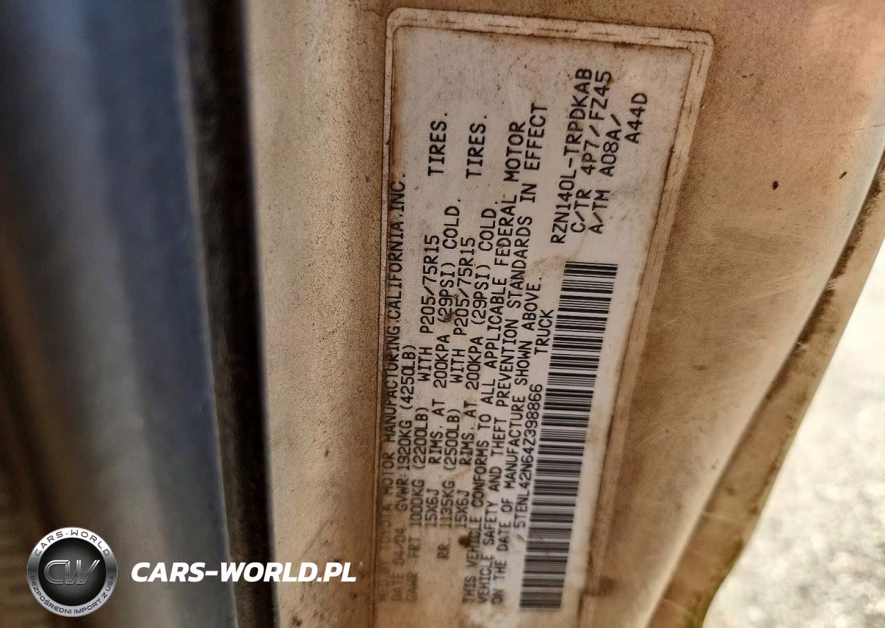 2004 Toyota Tacoma Base VIN:5TENL42N64Z398866 - 12