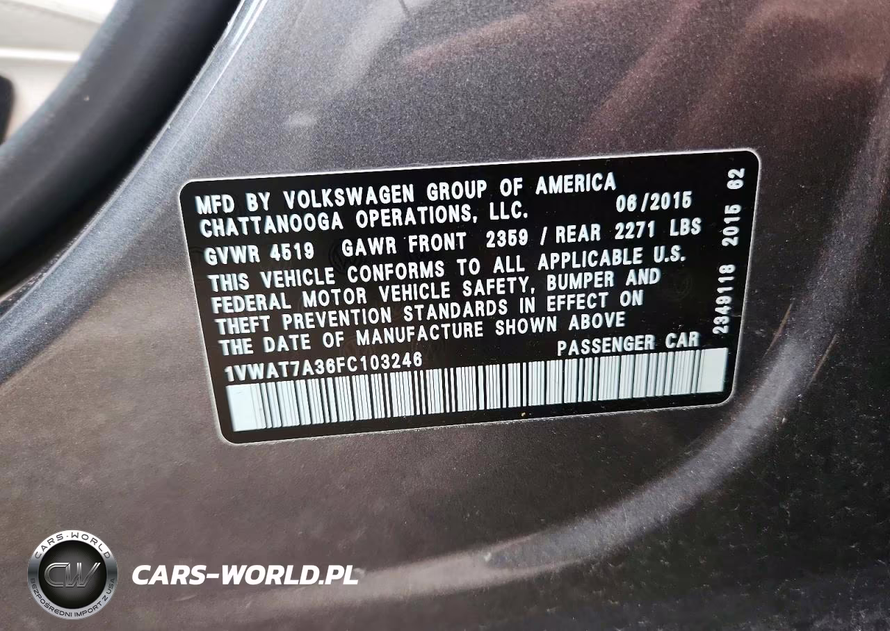2015 Volkswagen Passat S VIN:1VWAT7A36FC103246 - 12