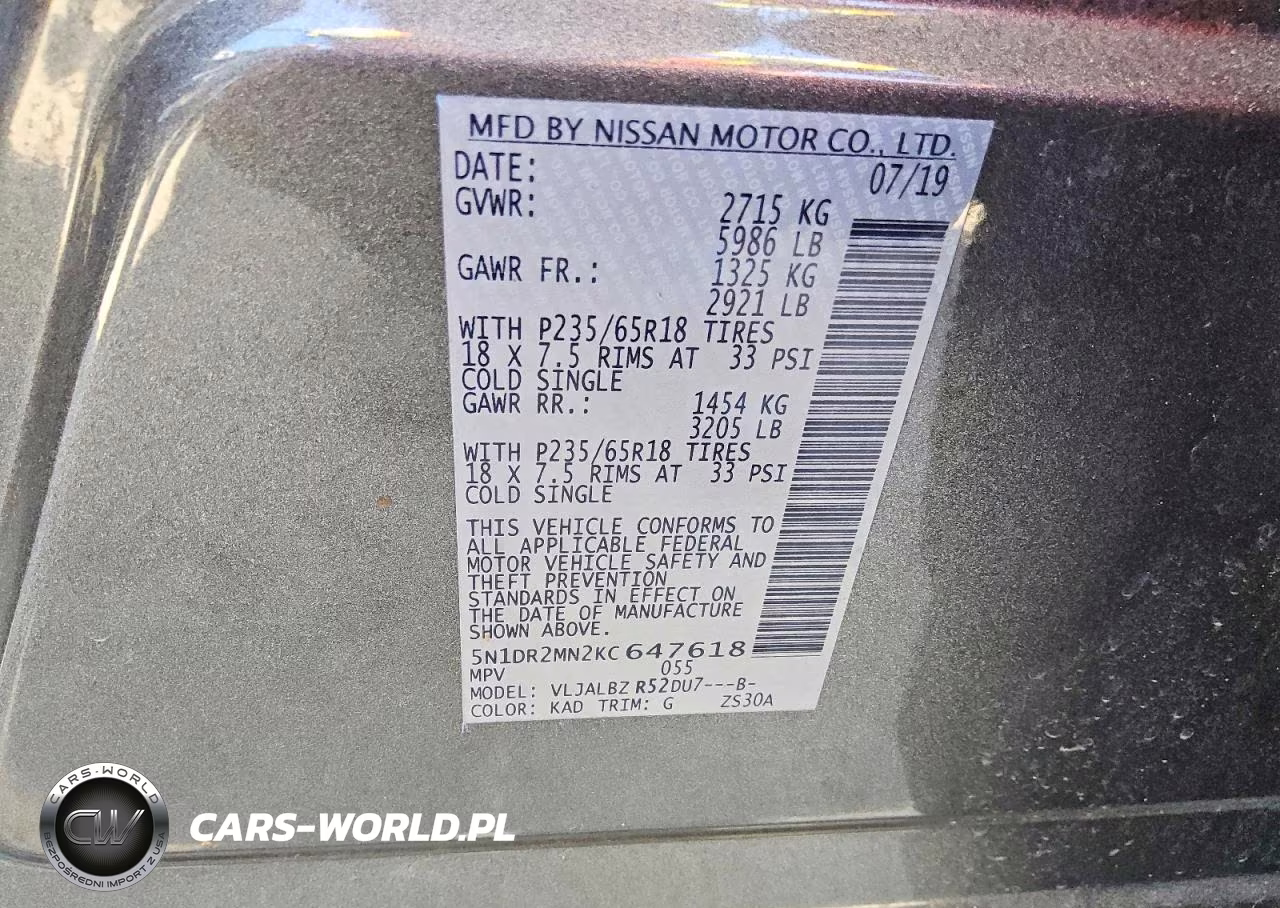 2019 Nissan Pathfinder S VIN:5N1DR2MN2KC647618 - 14