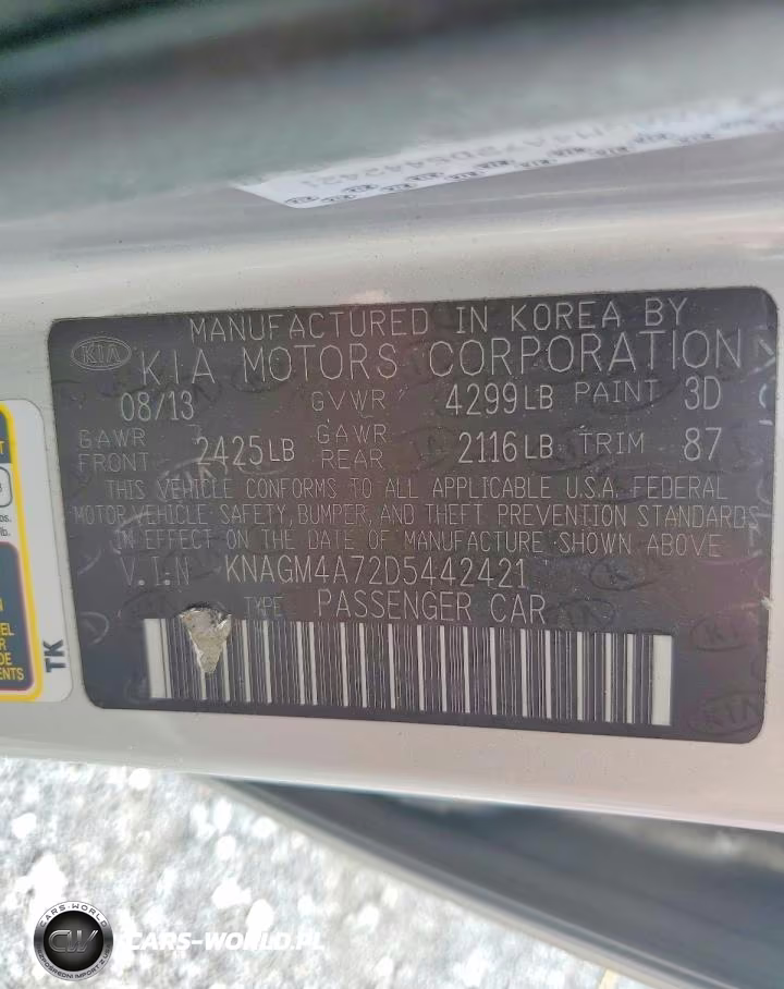 2013 Kia Optima Lx VIN:KNAGM4A72D5442421 - 13