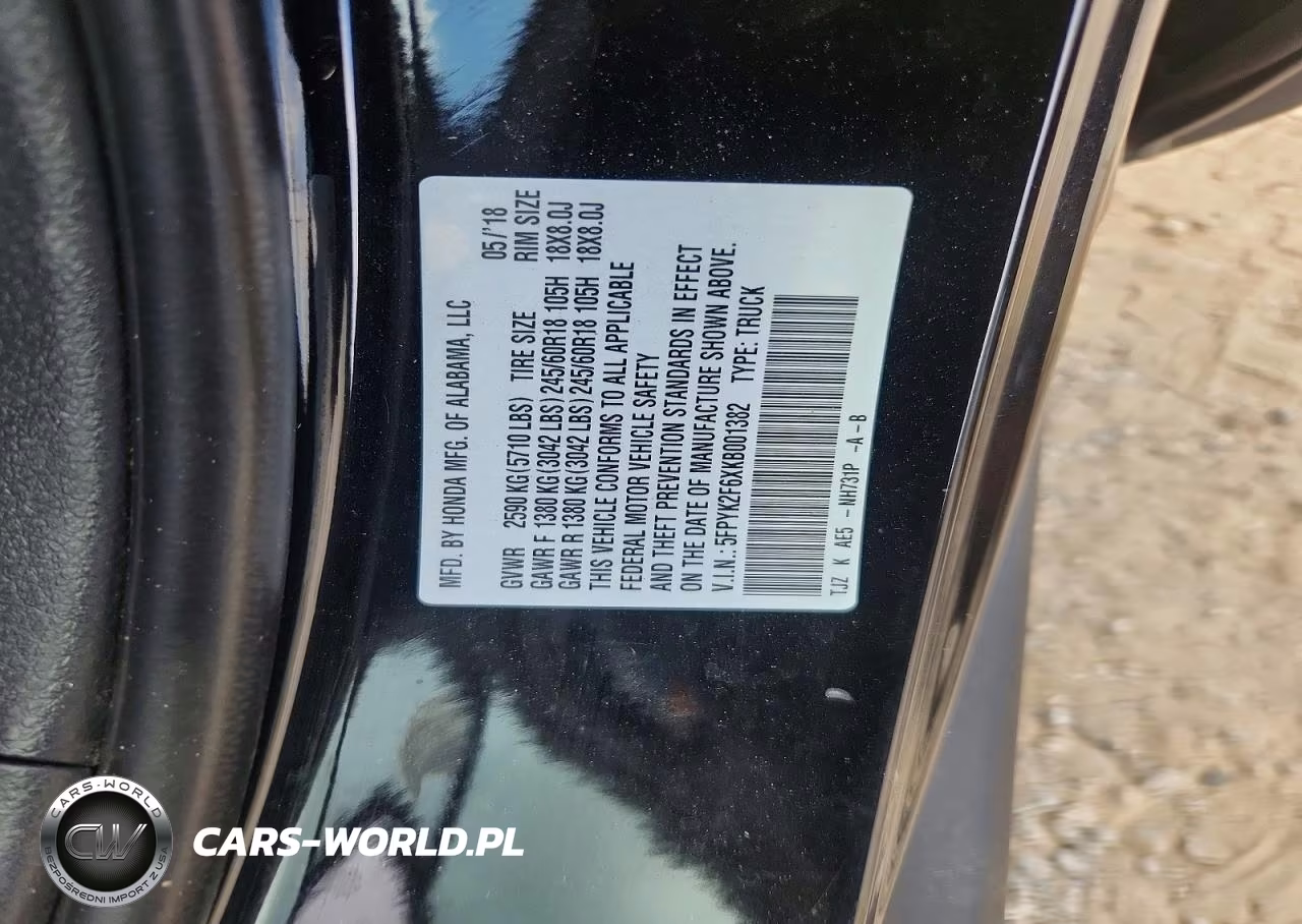 2019 Honda Ridgeline Rtl-T VIN:5FPYK2F6XKB001382 - 12
