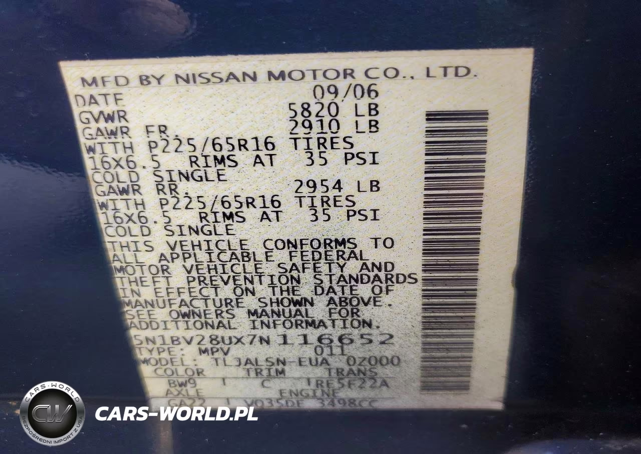 2007 Nissan Quest 3.5 VIN:5N1BV28UX7N116652 - 14