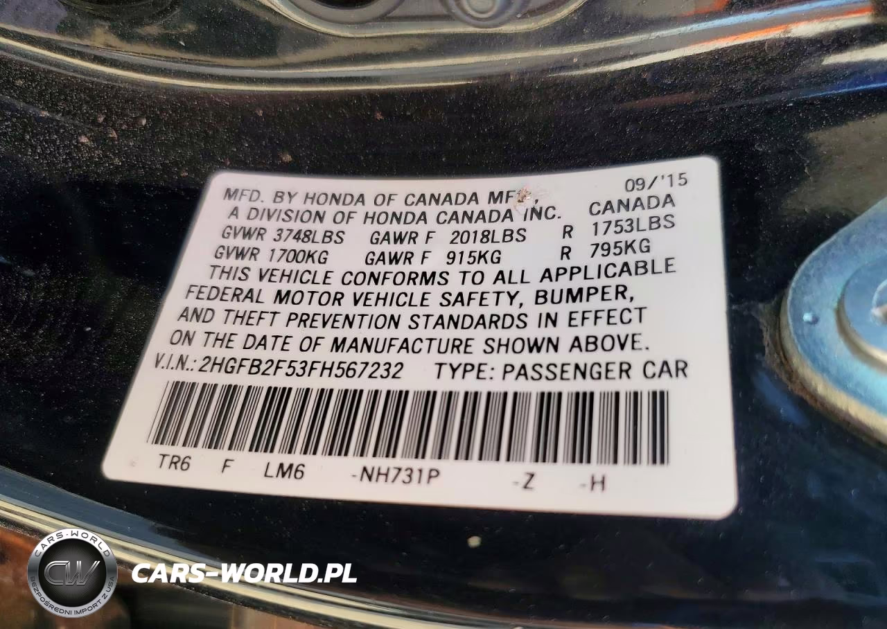2015 Honda Civic Lx VIN:2HGFB2F53FH567232 - 12
