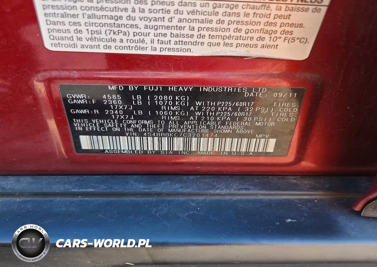 2012 Subaru Outback 2.5I Limited VIN:4S4BRBKC7C3201474 - 13