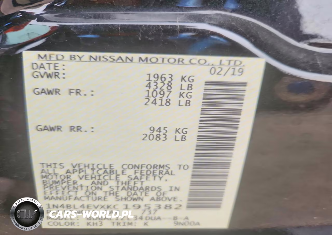 2019 Nissan Altima Sl VIN:1N4BL4EVXKC195382 - 12