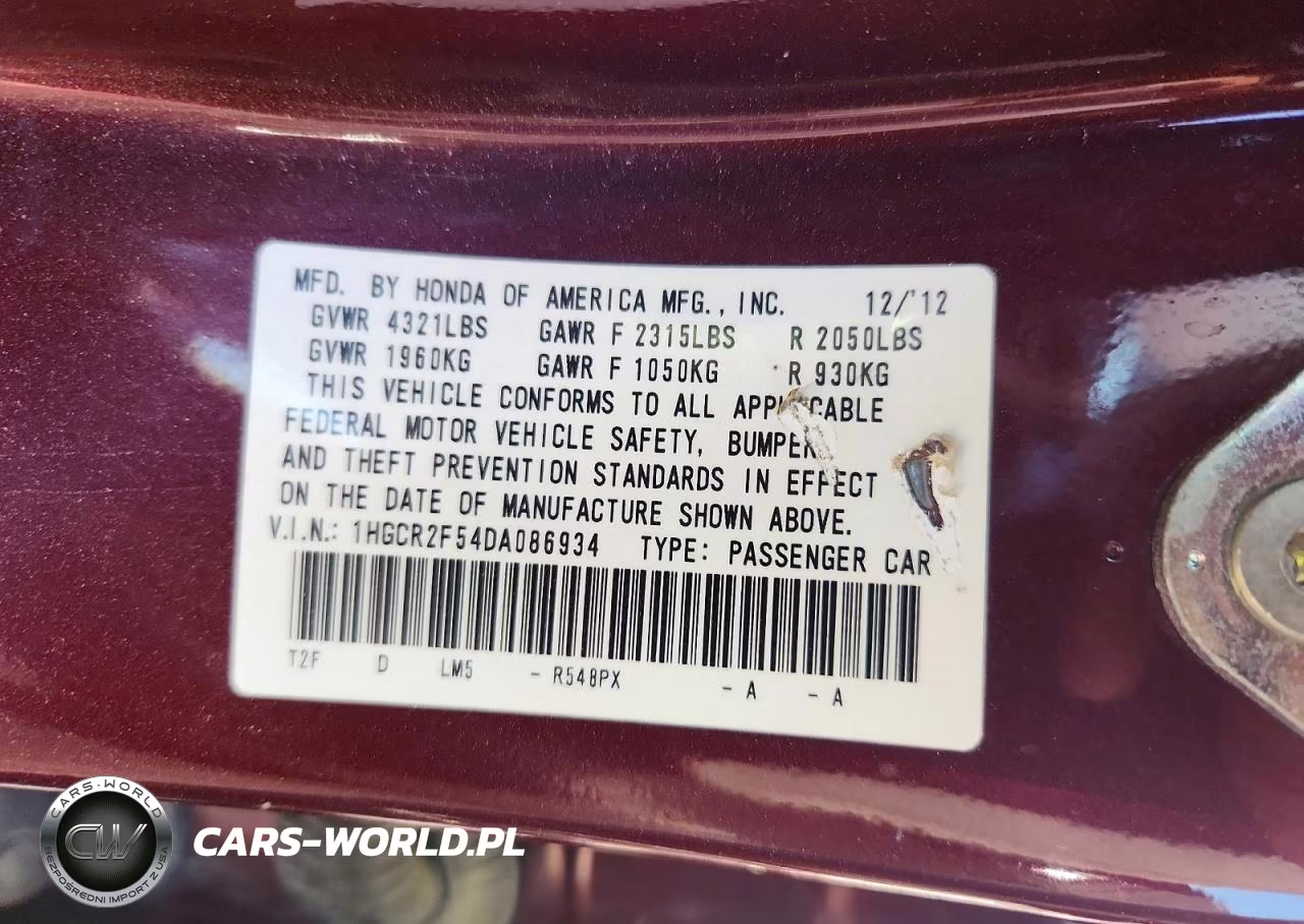 2013 Honda Accord Sport VIN:1HGCR2F54DA086934 - 12
