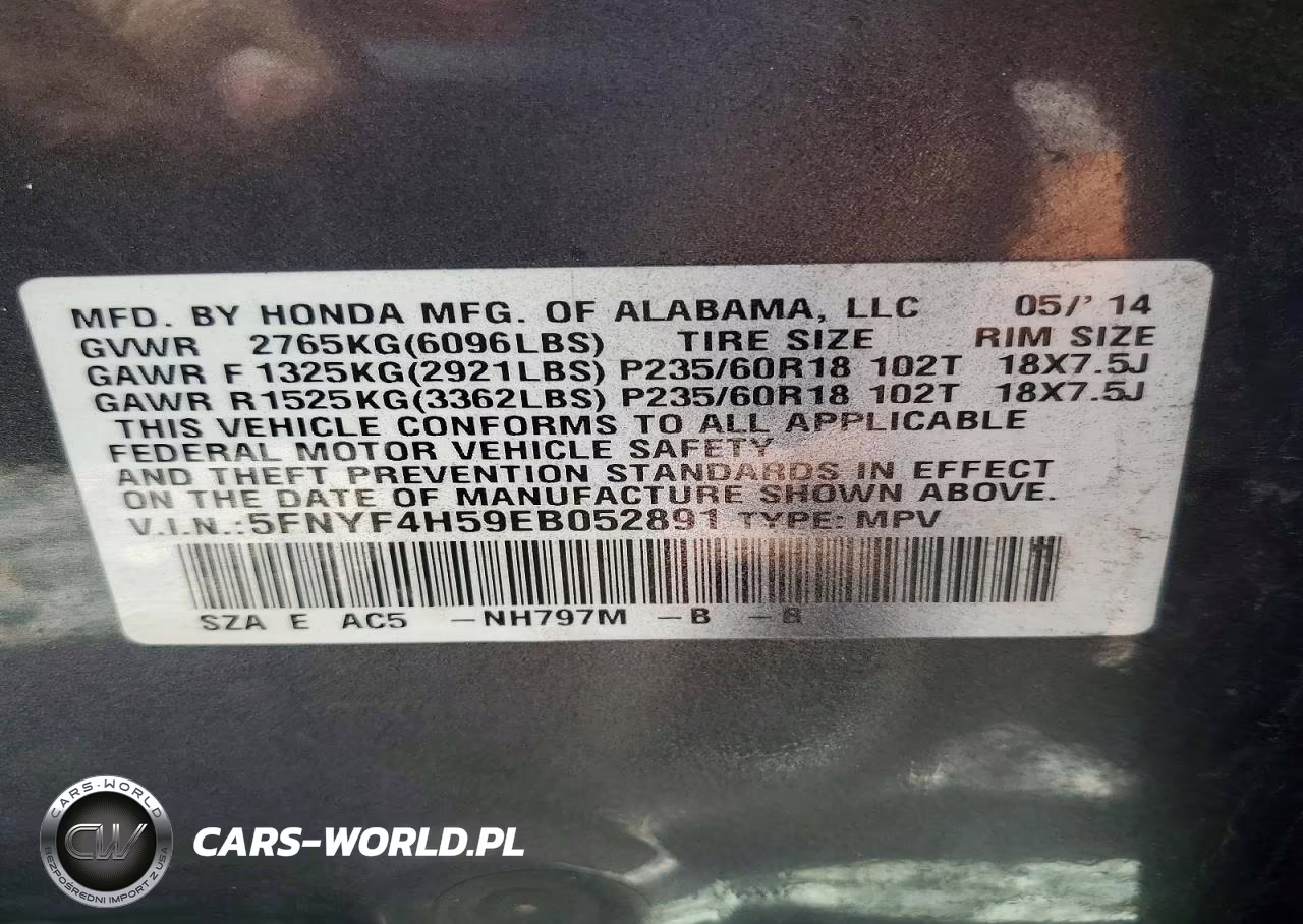 2014 Honda Pilot Exl VIN:5FNYF4H59EB052891 - 13
