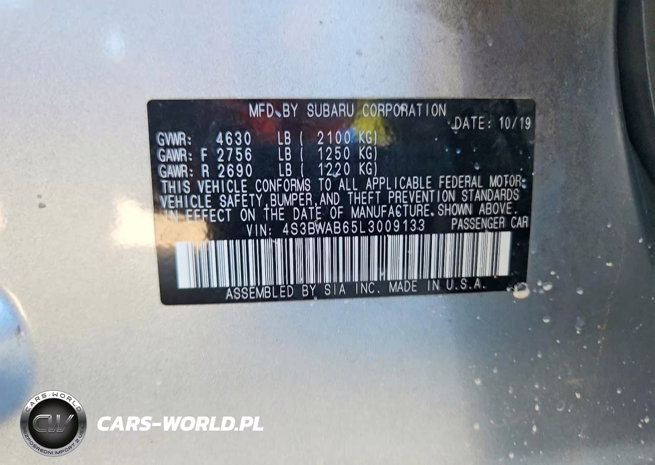 2020 Subaru Legacy VIN:4S3BWAB65L3009133 - 12