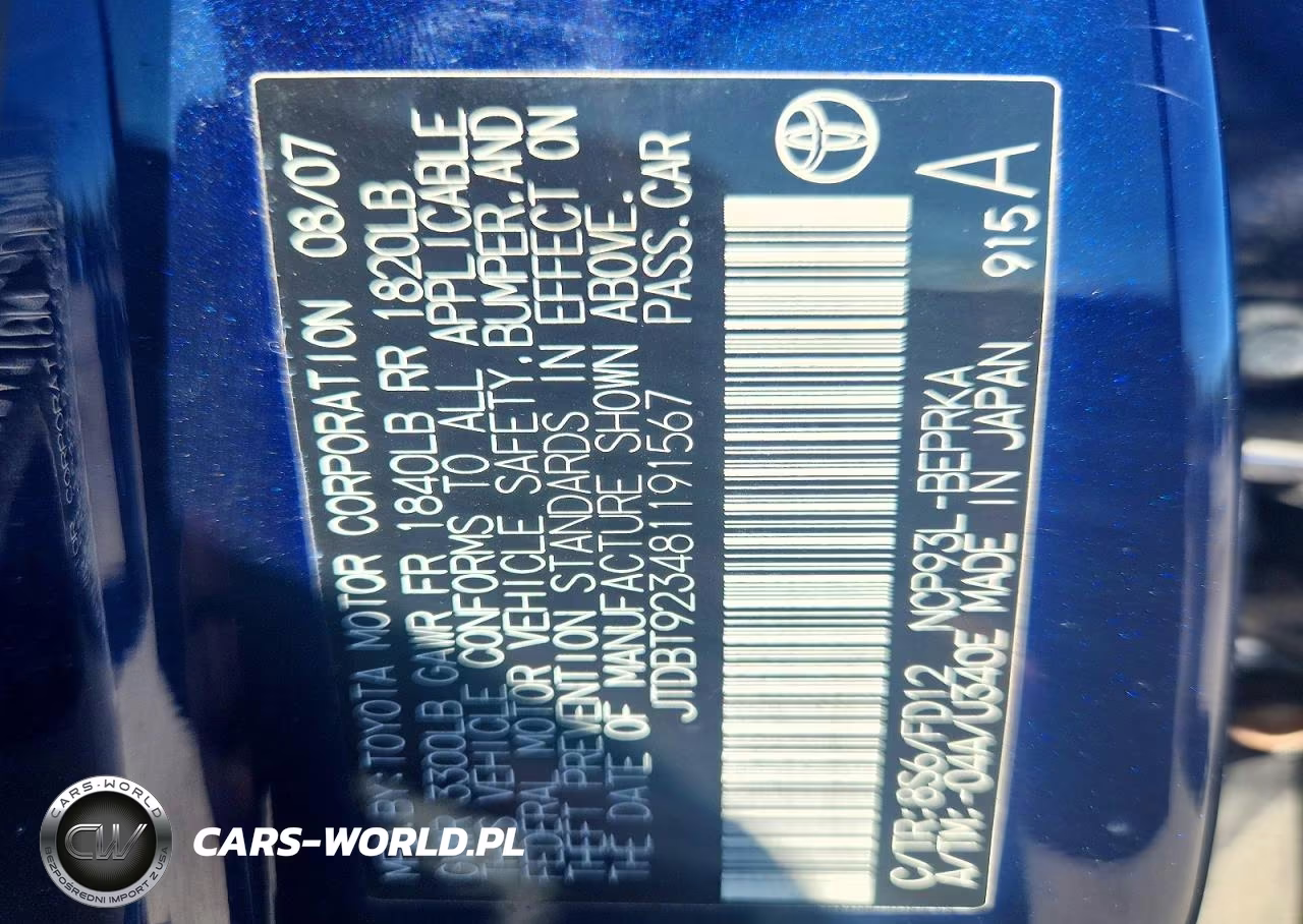 2008 Toyota Yaris Base VIN:JTDBT923481191567 - 12