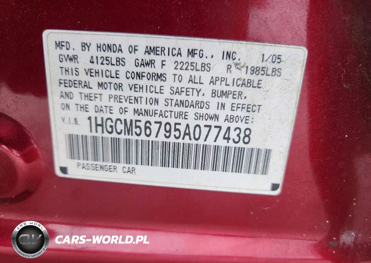 2005 Honda Accord Ex VIN:1HGCM56795A077438 - 13