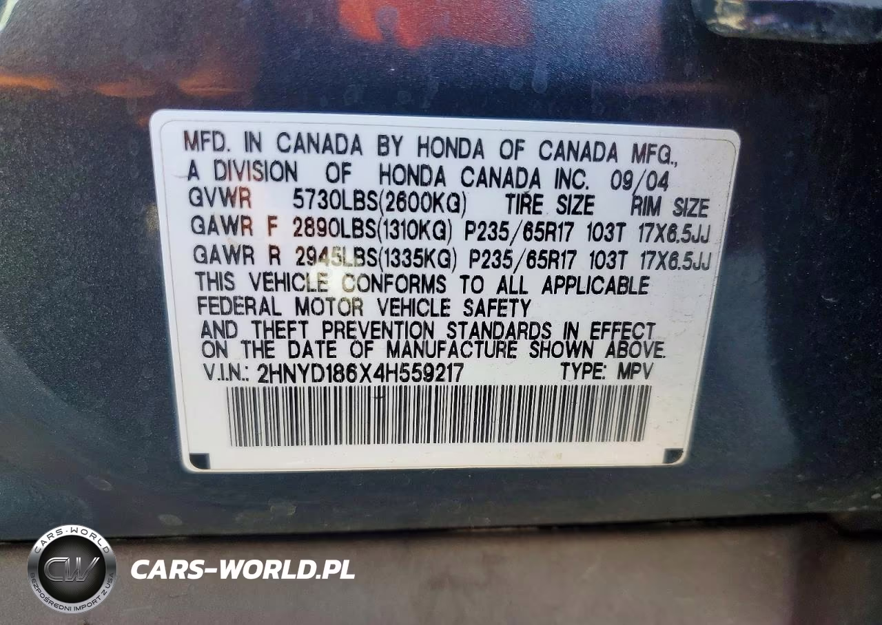 2004 Acura Mdx Touring VIN:2HNYD186X4H559217 - 13