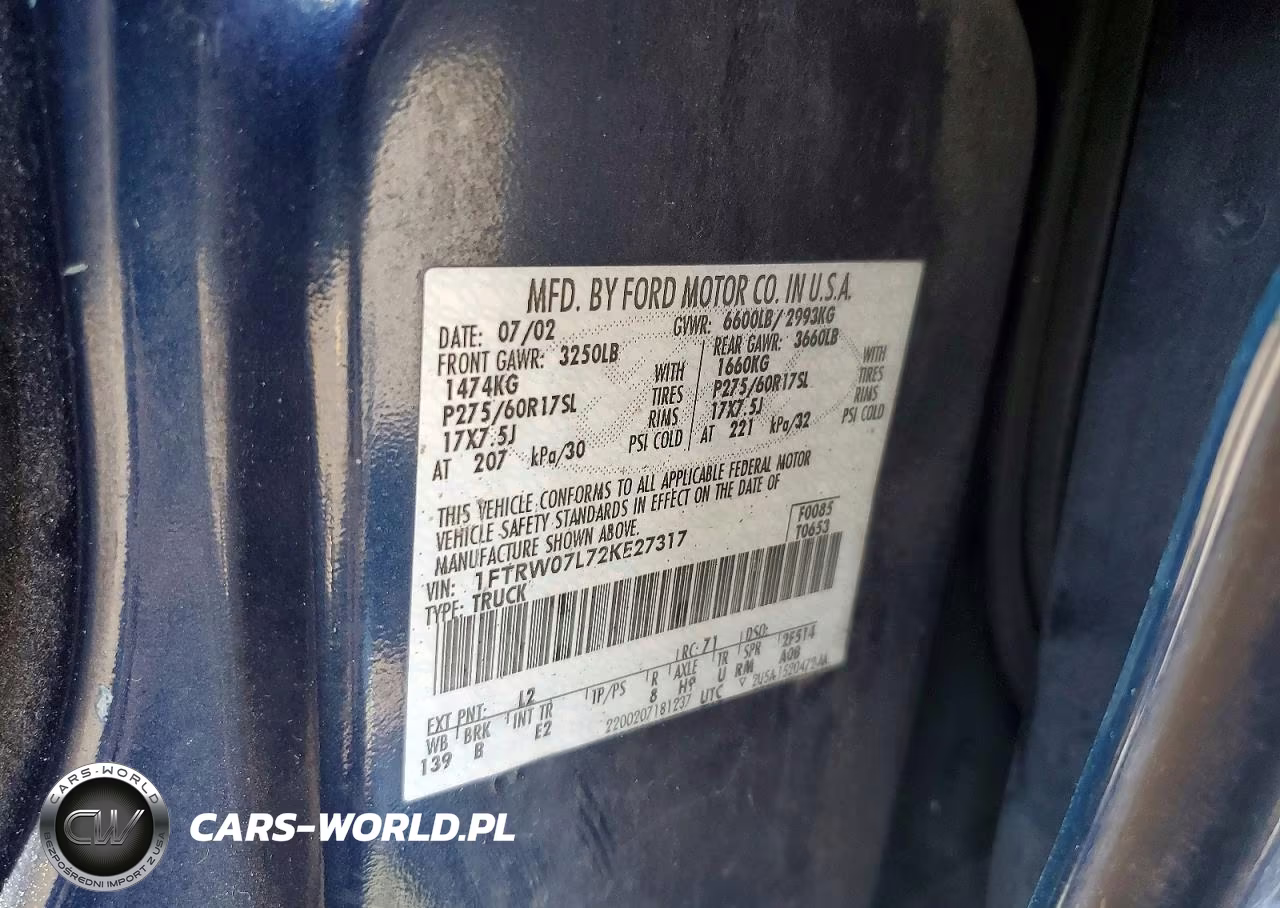 2002 Ford F150 Supercrew VIN:1FTRW07L72KE27317 - 12