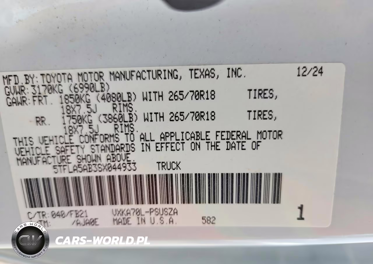 2025 Toyota Tundra Sr5 VIN:5TFLA5AB3SX044933 - 12