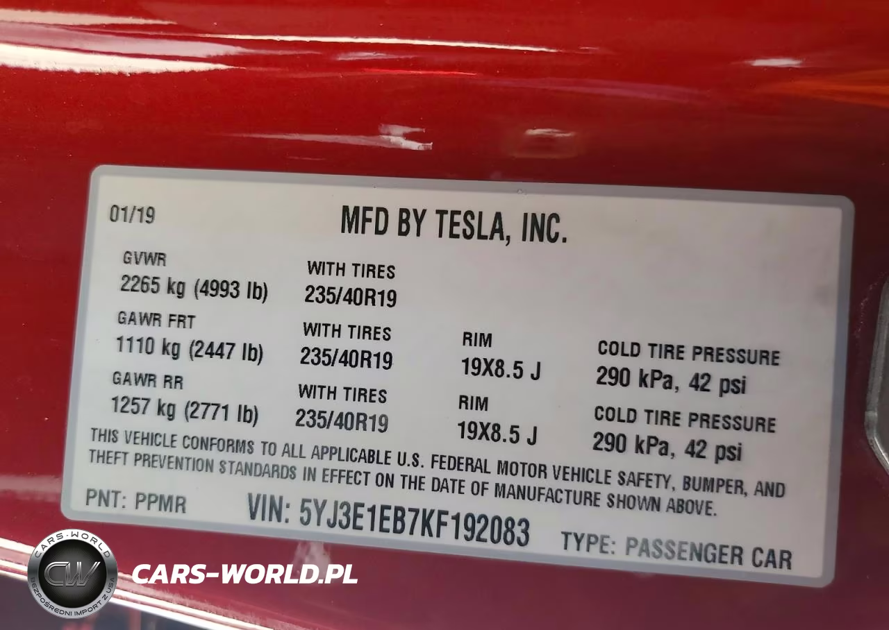 2019 Tesla Model 3 VIN:5YJ3E1EB7KF192083 - 12