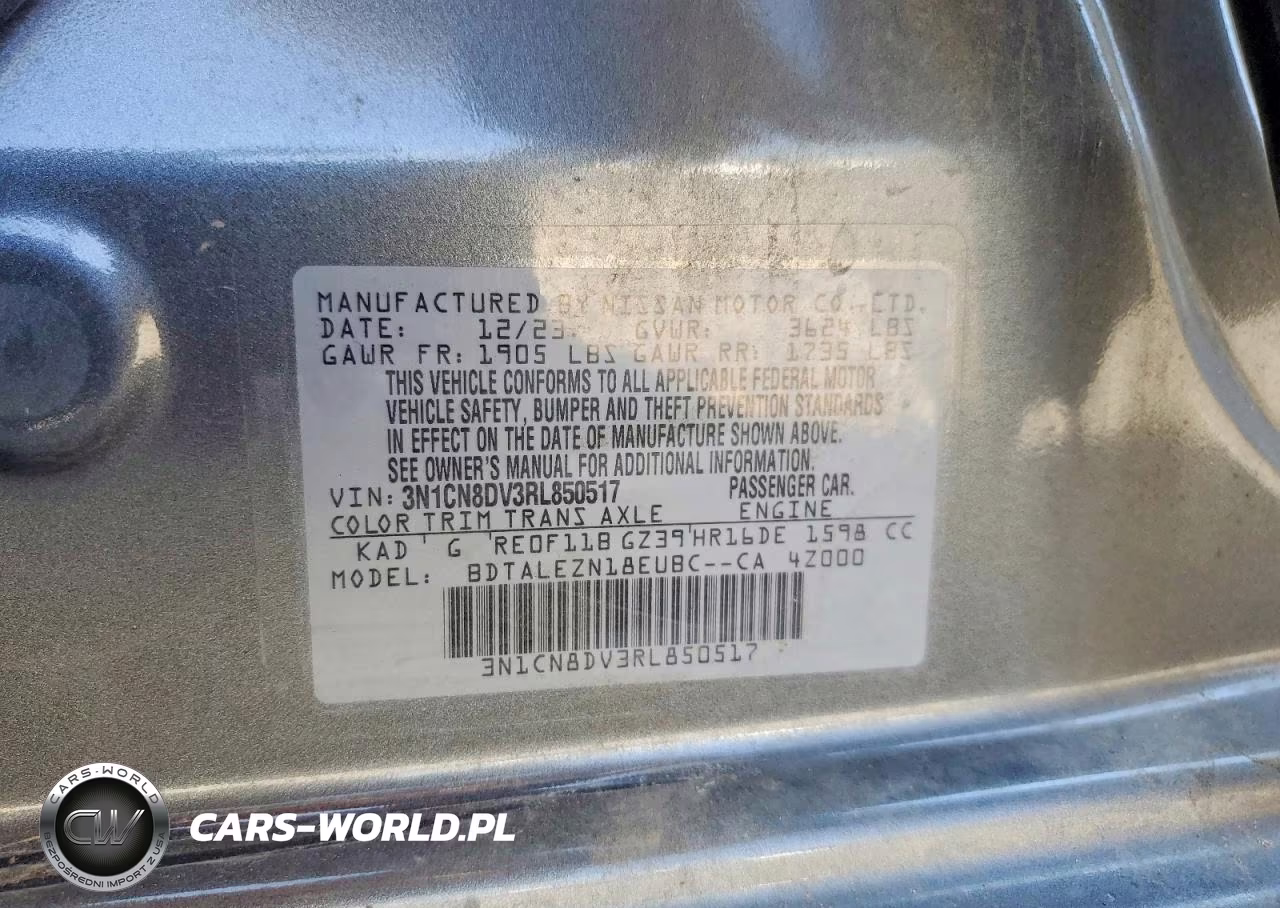 2024 Nissan Versa S VIN:3N1CN8DV3RL850517 - 12