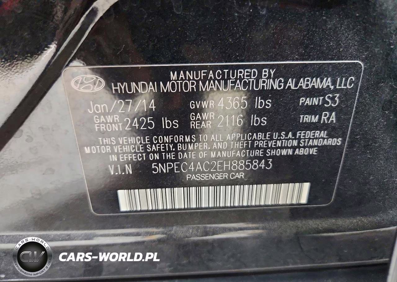 2014 Hyundai Sonata Limited VIN:5NPEC4AC2EH885843 - 12
