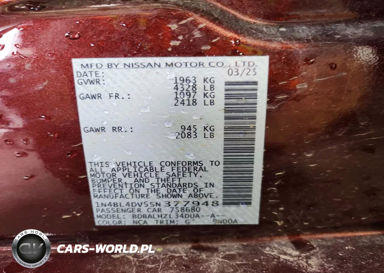 2025 Nissan Altima Sv VIN:1N4BL4DV5SN377948 - 12