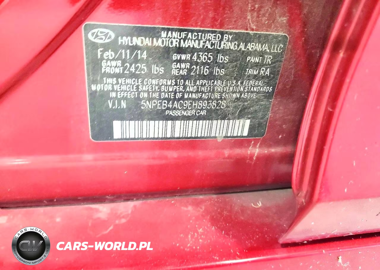 2014 Hyundai Sonata Gls VIN:5NPEB4AC9EH893828 - 12