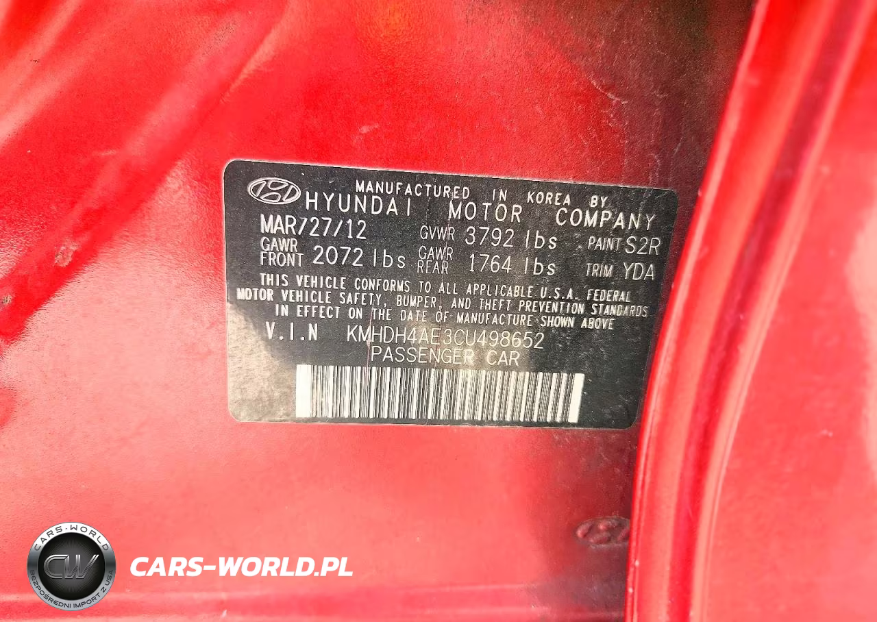 2012 Hyundai Elantra Limited VIN:KMHDH4AE3CU498652 - 12