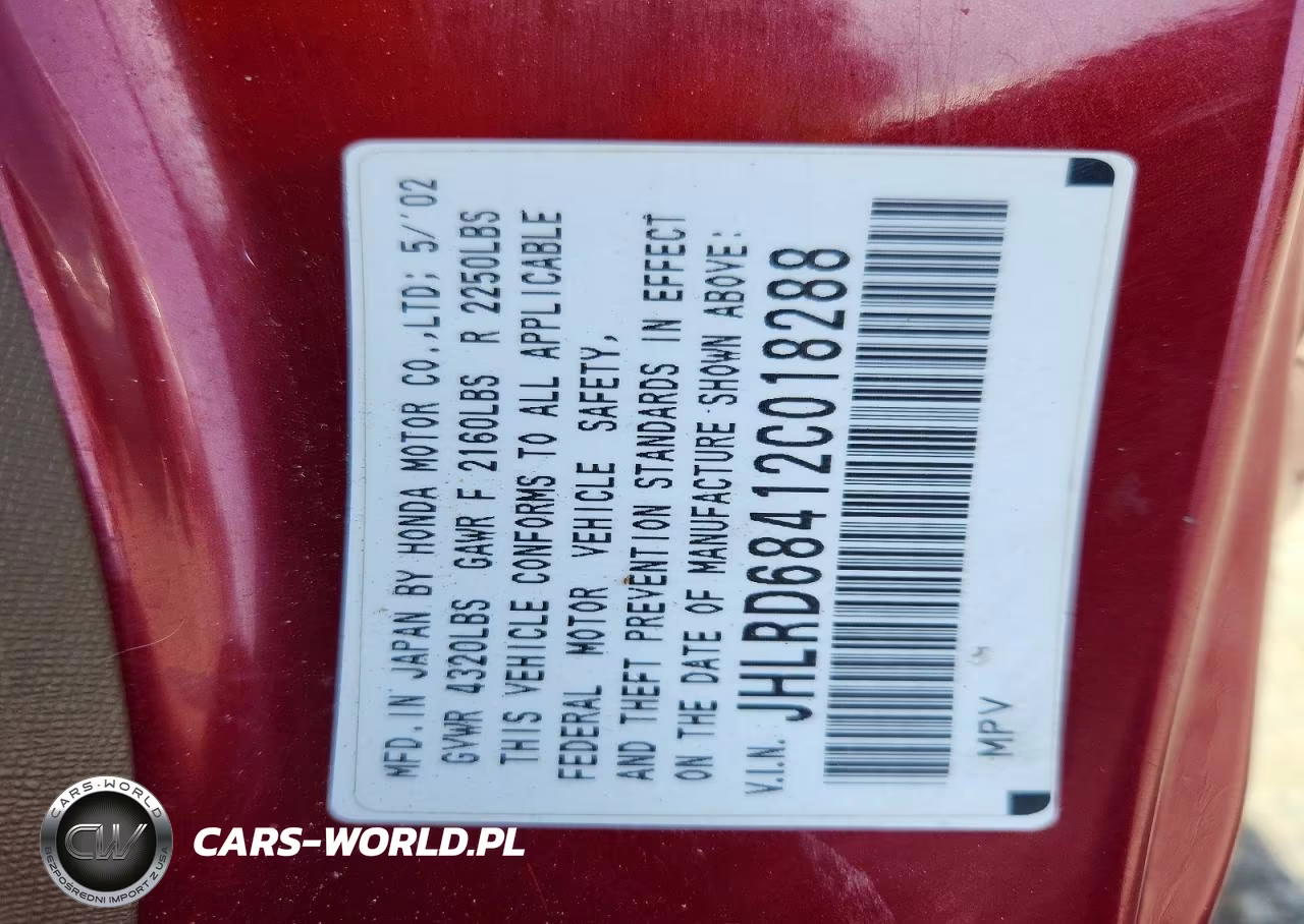 2002 Honda Cr-V Lx VIN:JHLRD68412C018288 - 13