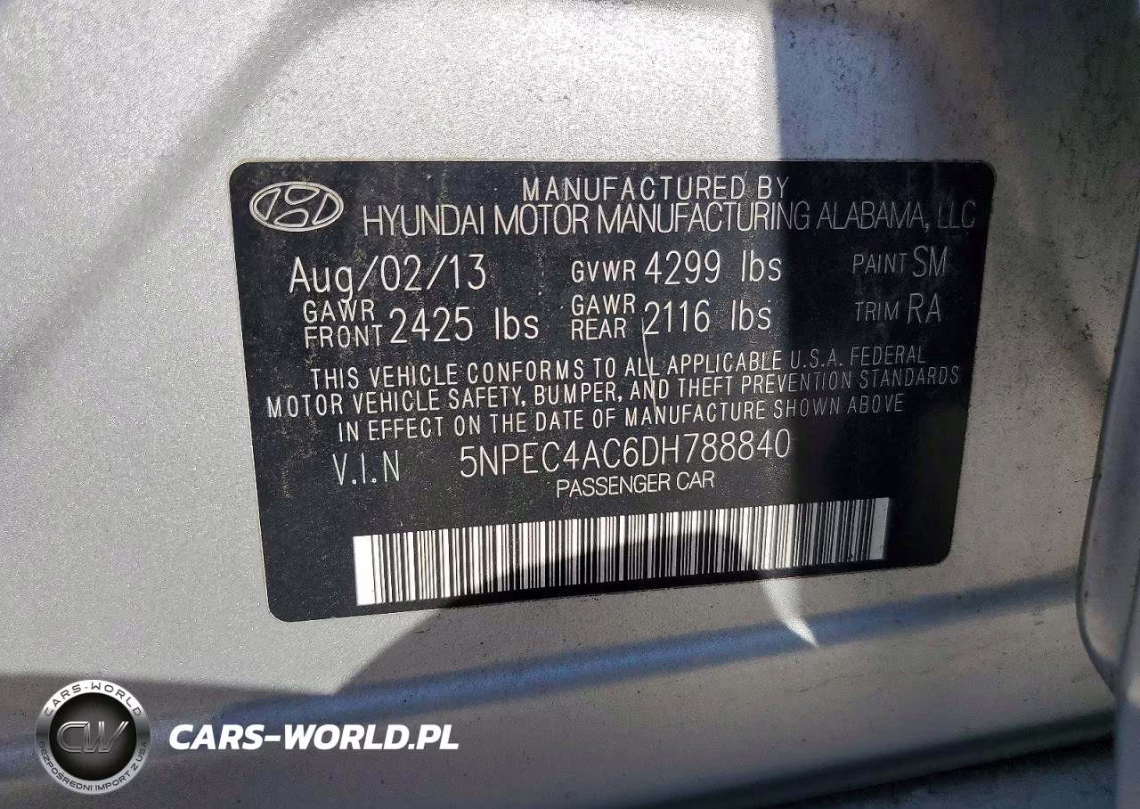 2013 Hyundai Sonata Se VIN:5NPEC4AC6DH788840 - 12