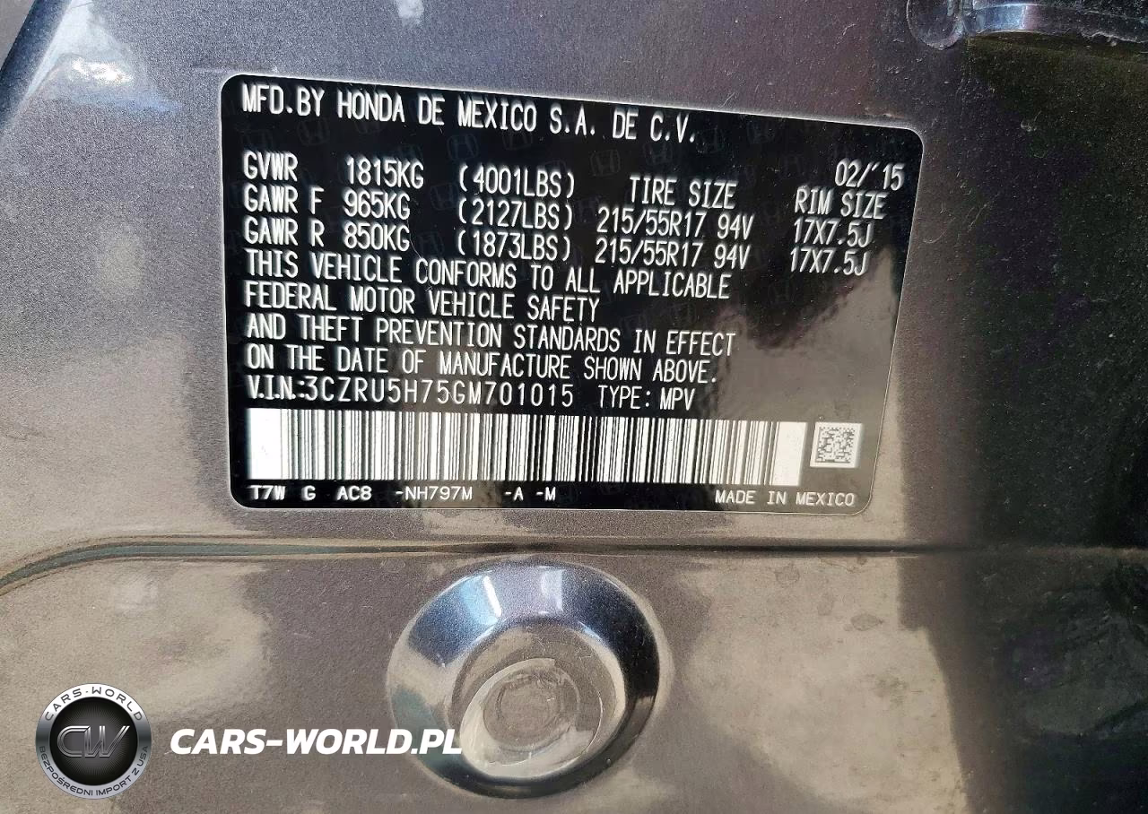 2016 Honda Hr-V Exl VIN:3CZRU5H75GM701015 - 12