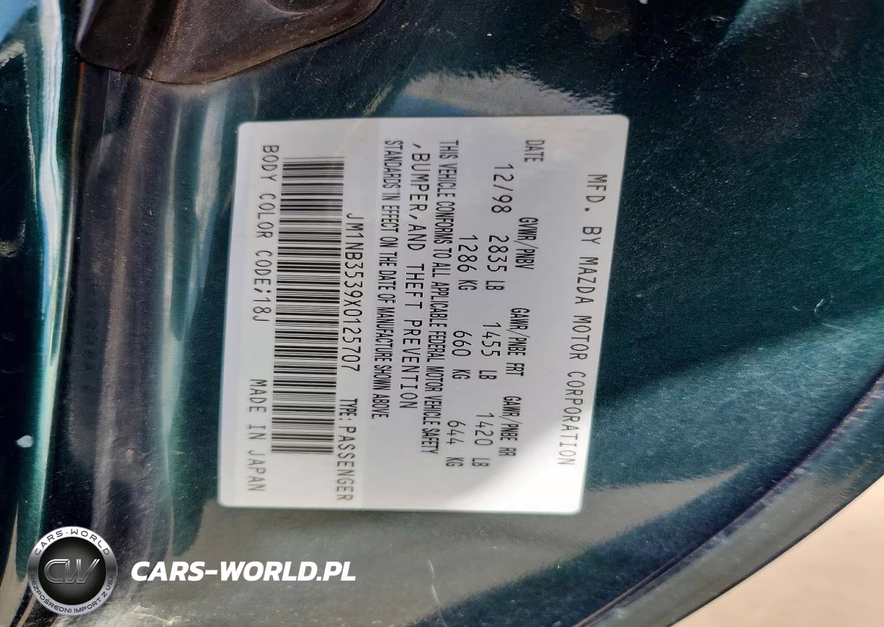 1999 Mazda Mx-5 Miata VIN:JM1NB3539X0125707 - 12