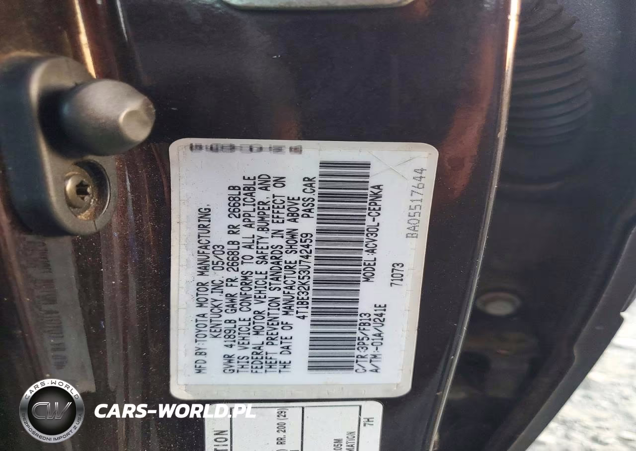 2003 Toyota Camry Le VIN:4T1BE32K53U742459 - 12
