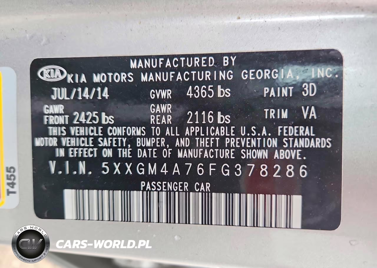 2015 Kia Optima Lx VIN:5XXGM4A76FG378286 - 12