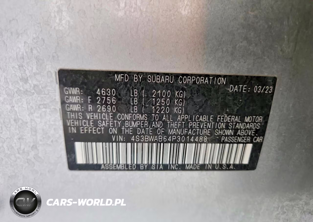 2023 Subaru Legacy VIN:4S3BWAB64P3014488 - 12