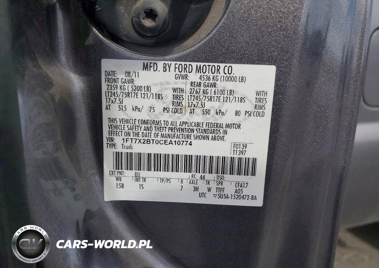 2012 Ford F250 Super Duty VIN:1FT7X2BT0CEA10774 - 12