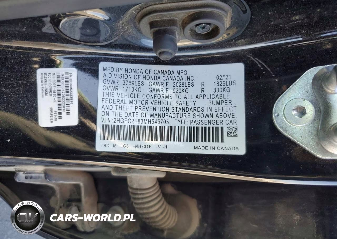 2021 Honda Civic Sport VIN:2HGFC2F83MH545705 - 12