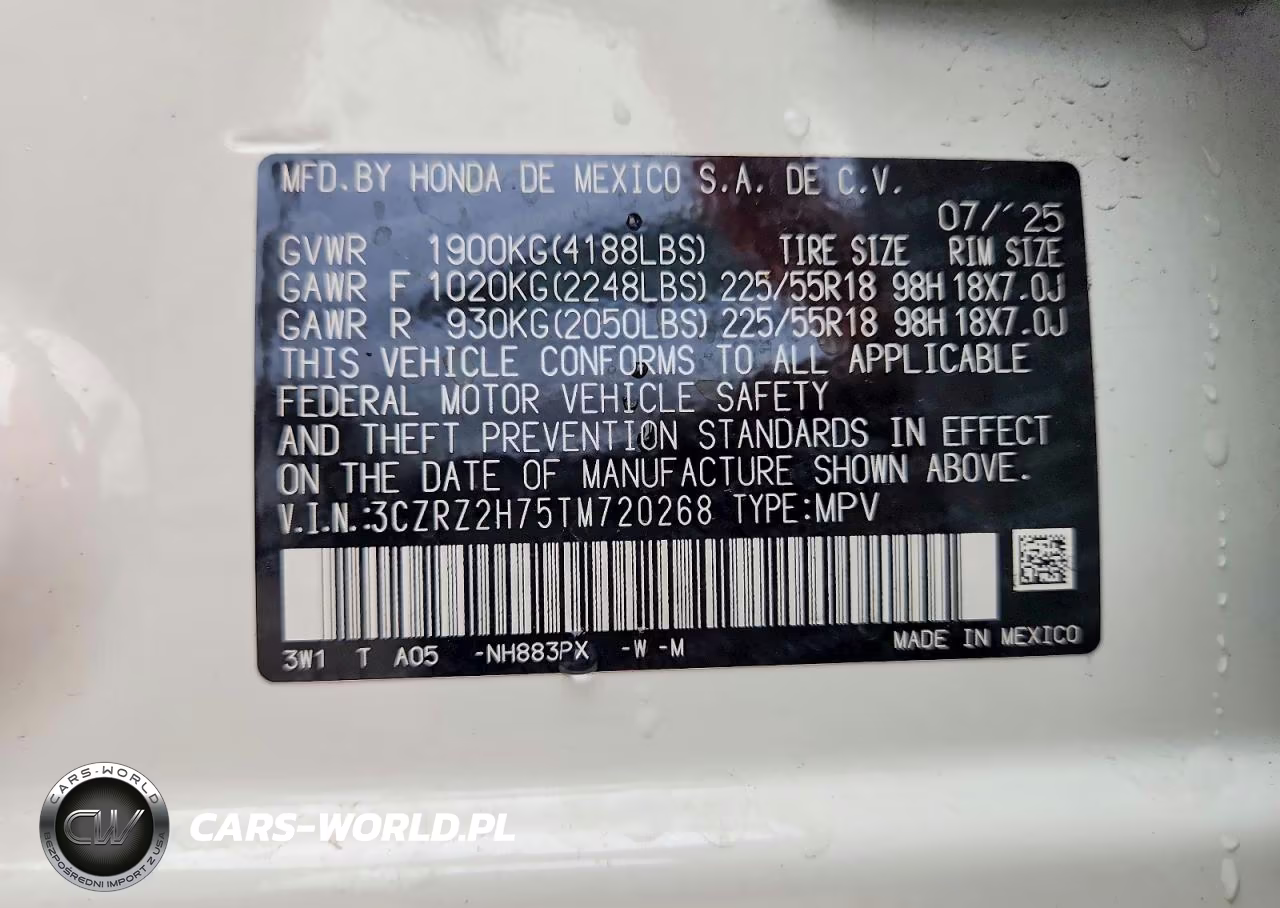 2026 Honda Hr-V Exl VIN:3CZRZ2H75TM720268 - 13