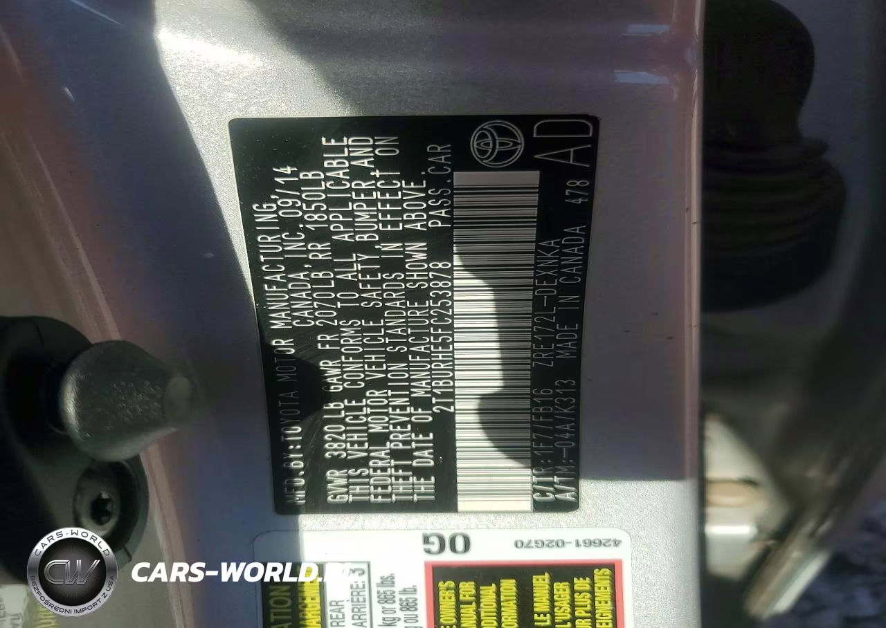 2015 Toyota Corolla Le VIN:2T1BURHE5FC253878 - 12