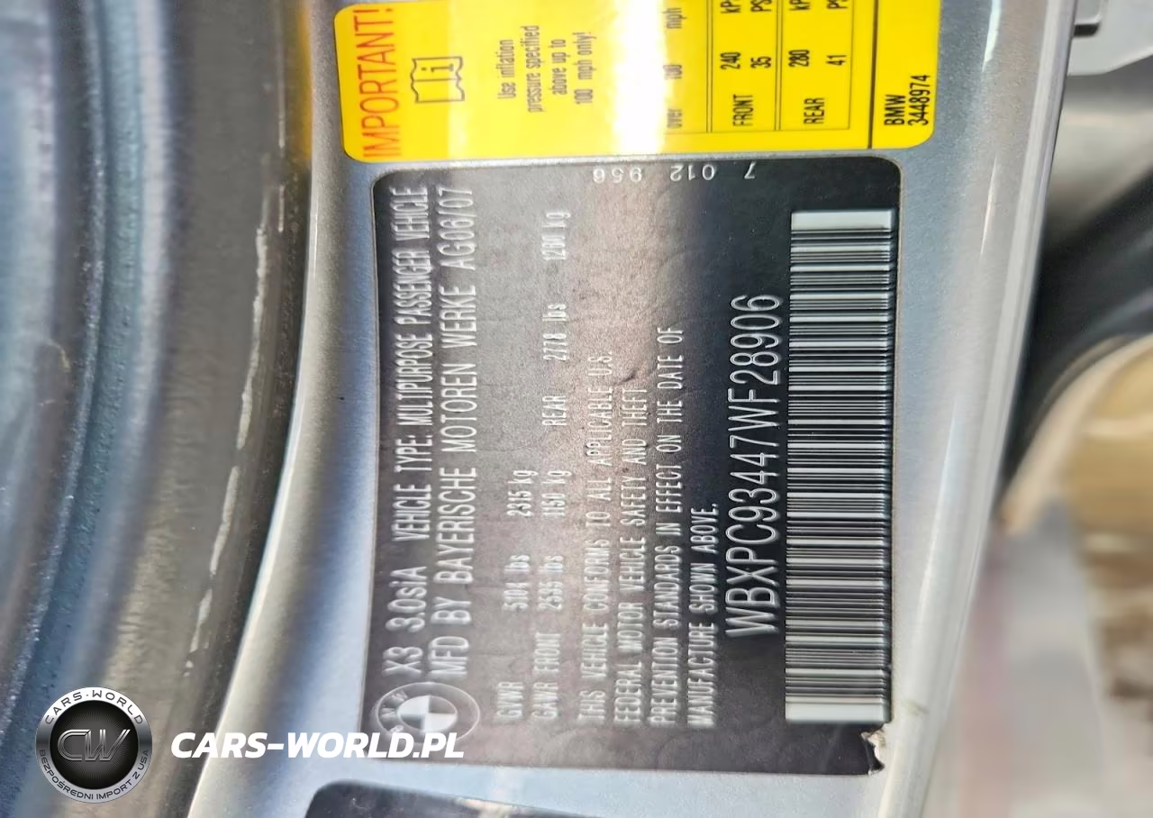 2007 BMW X3 3.0Si VIN:WBXPC93447WF28906 - 13