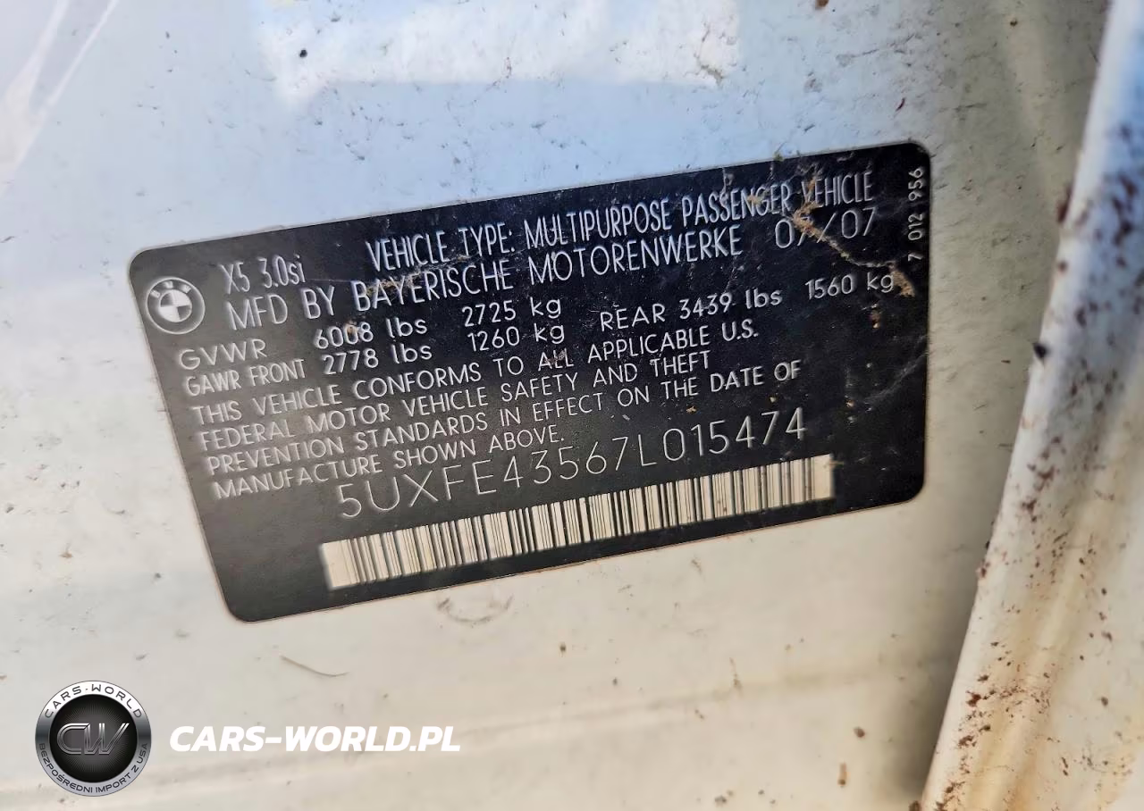 2007 BMW X5 3.0I VIN:5UXFE43567L015474 - 13