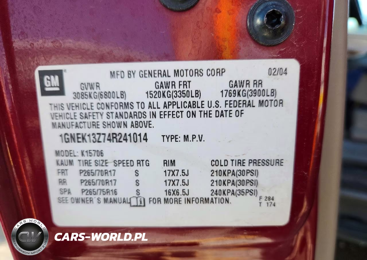 2004 Chevrolet Tahoe K1500 VIN:1GNEK13Z74R241014 - 13