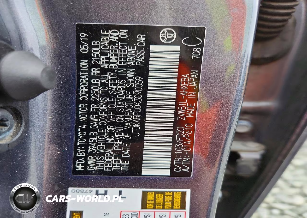 2019 Toyota Prius I VIN:JTDKARFU0K3090059 - 12
