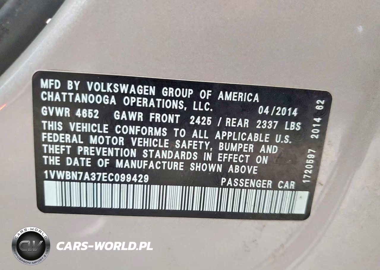 2014 Volkswagen Passat Se VIN:1VWBN7A37EC099429 - 12